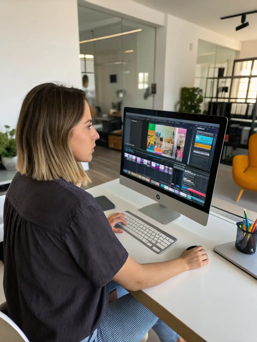 A professional video blogger using advanced AI tools to edit a film scene, showcasing the exclusive resources available to 91 Sakura Elite Club members.